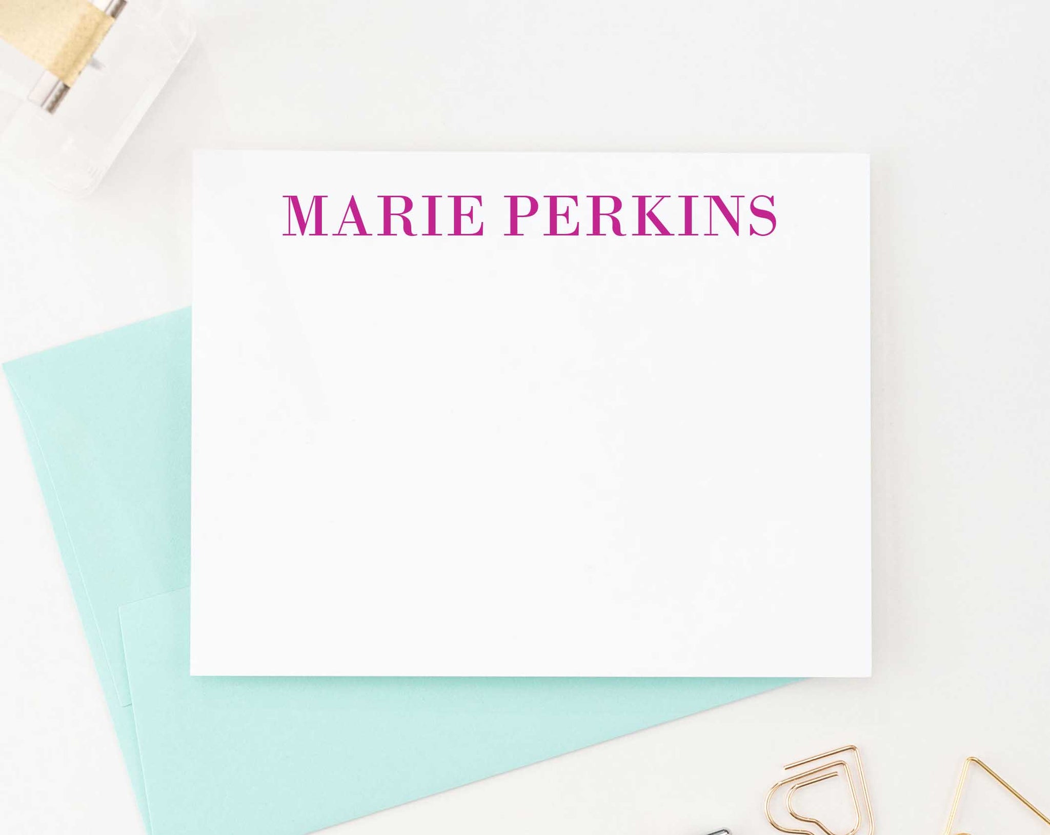 Classic Block Font Personalized Stationery Cards - Modern Pink Paper